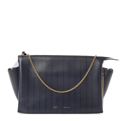 Celine Grained Calfskin Striped Tri-Fold Clutch Midnight 1 of 9