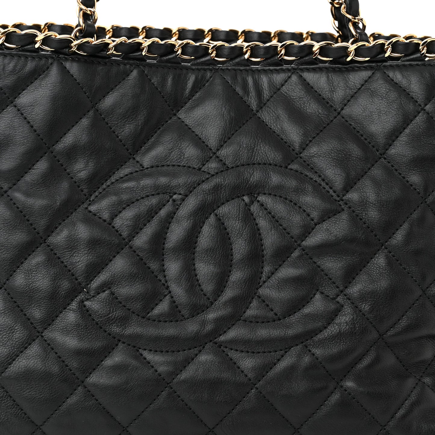 Calfskin Quilted Small Chain Me Tote Black