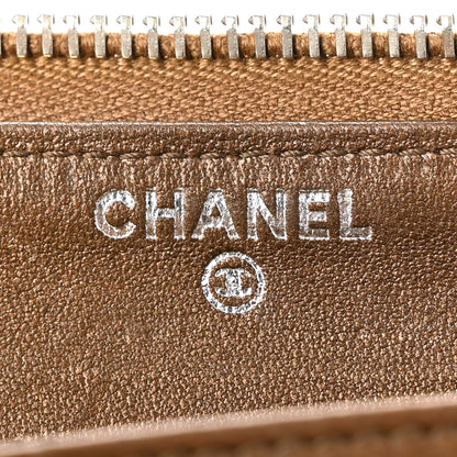 Chanel Metallic Lambskin Quilted Large Gusset Zip Around Wallet Bronze 6 of 8