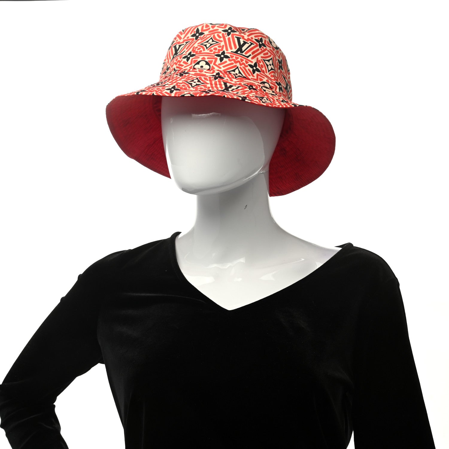 Louis Vuitton Nylon Canvas Monogram Giant Crafty Reversible Bucket Hat Creme Rouge 2 of 15