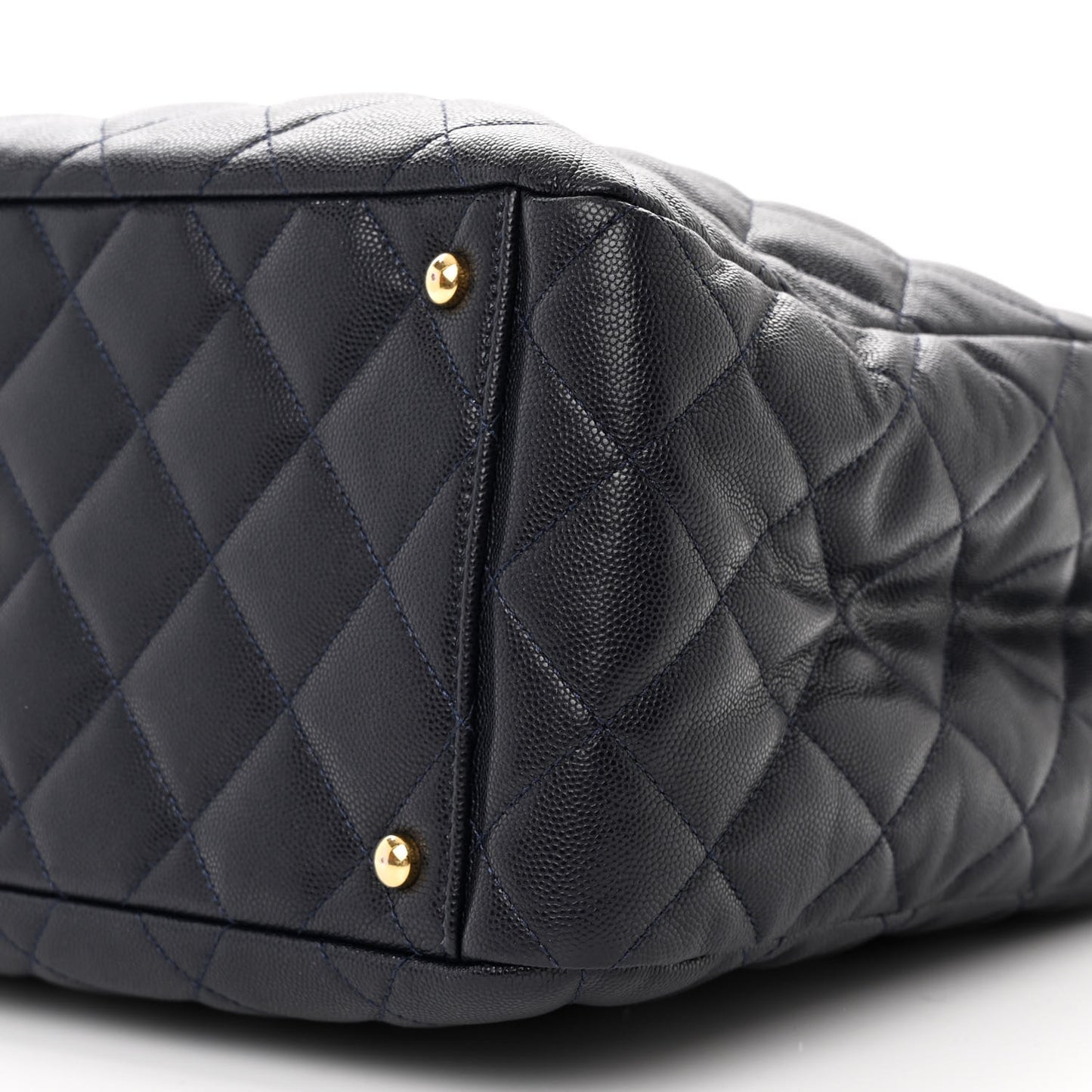 Caviar Quilted Small Shopping Tote Navy Blue