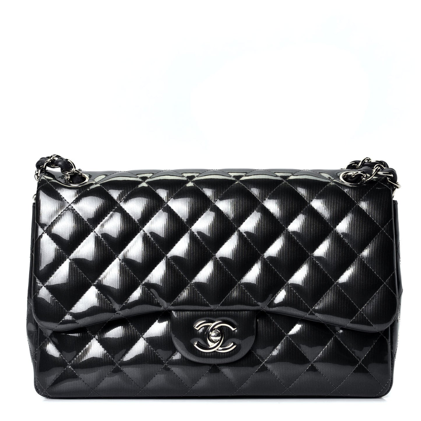 Striated Patent Quilted Jumbo Double Flap