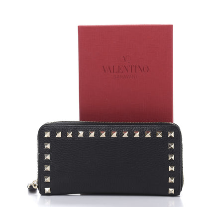 Valentino Garavani Pebbled Calfskin Rockstud Zip Around Wallet Black 12 of 12