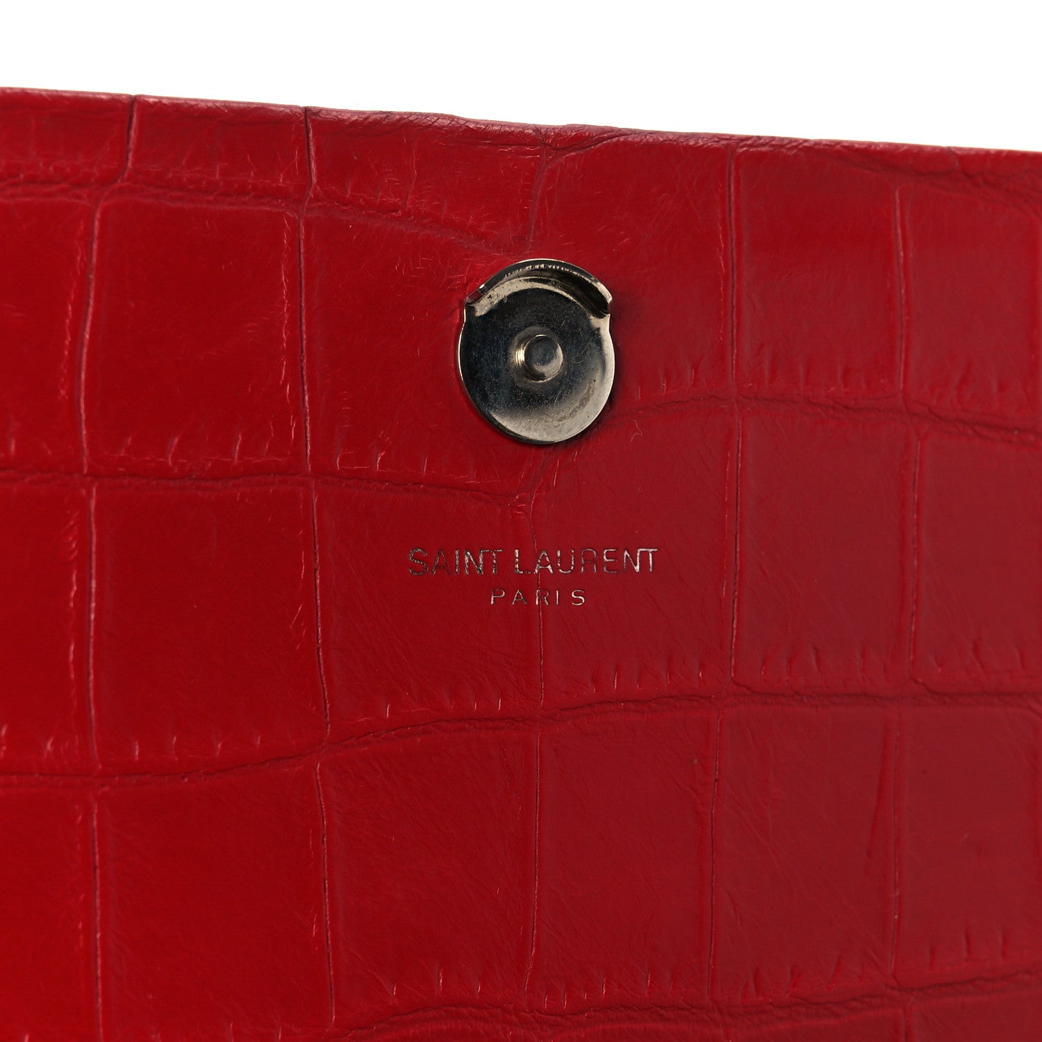 Saint Laurent Calfskin Crocodile Embossed Medium Classic Monogram Kate Tassel Satchel New Red 8 of 11