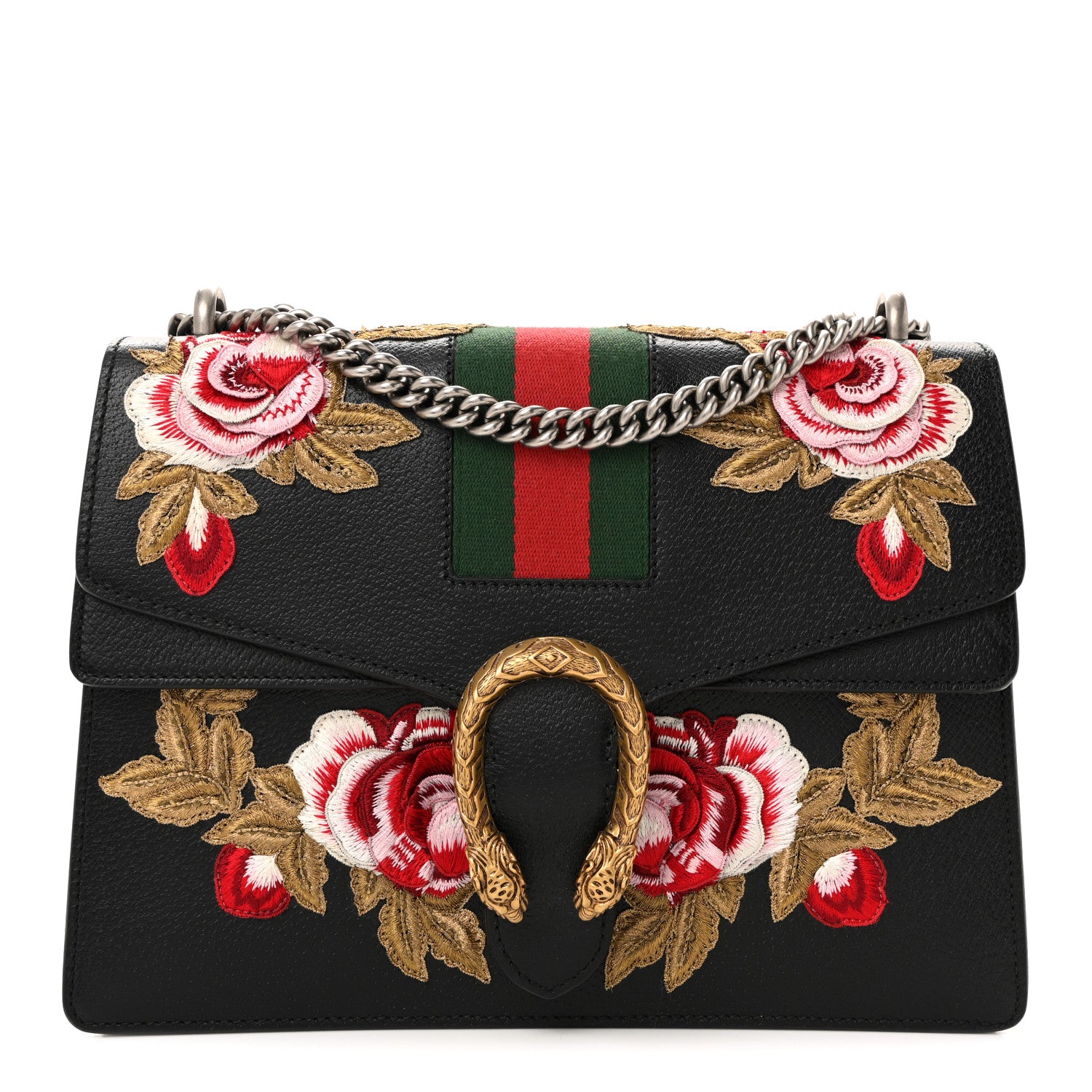 Gucci Calfskin Web Floral Embroidered Medium Dionysus Shoulder Bag Black 1 of 13