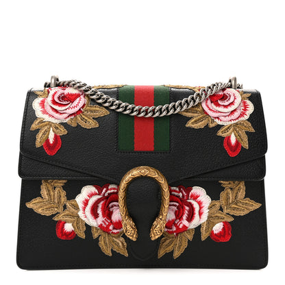 Gucci Calfskin Web Floral Embroidered Medium Dionysus Shoulder Bag Black 1 of 13