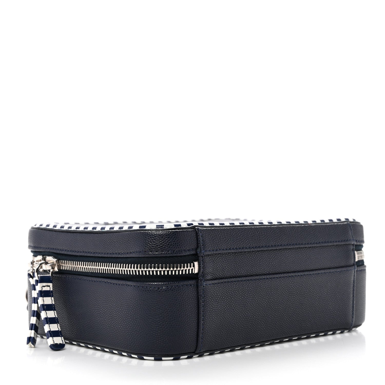 Chanel Caviar Quilted Striped Medium CC Filigree Vanity Case Navy White 4 of 10