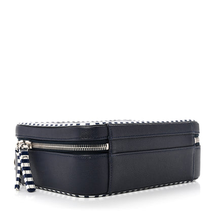 Chanel Caviar Quilted Striped Medium CC Filigree Vanity Case Navy White 4 of 10