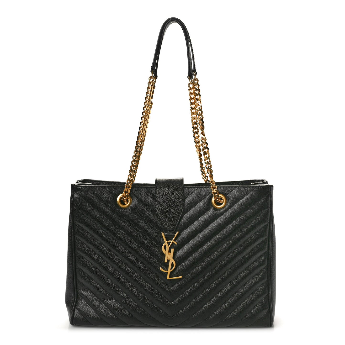 Grain De Poudre Matelasse Chevron Monogram Shopping Bag Black