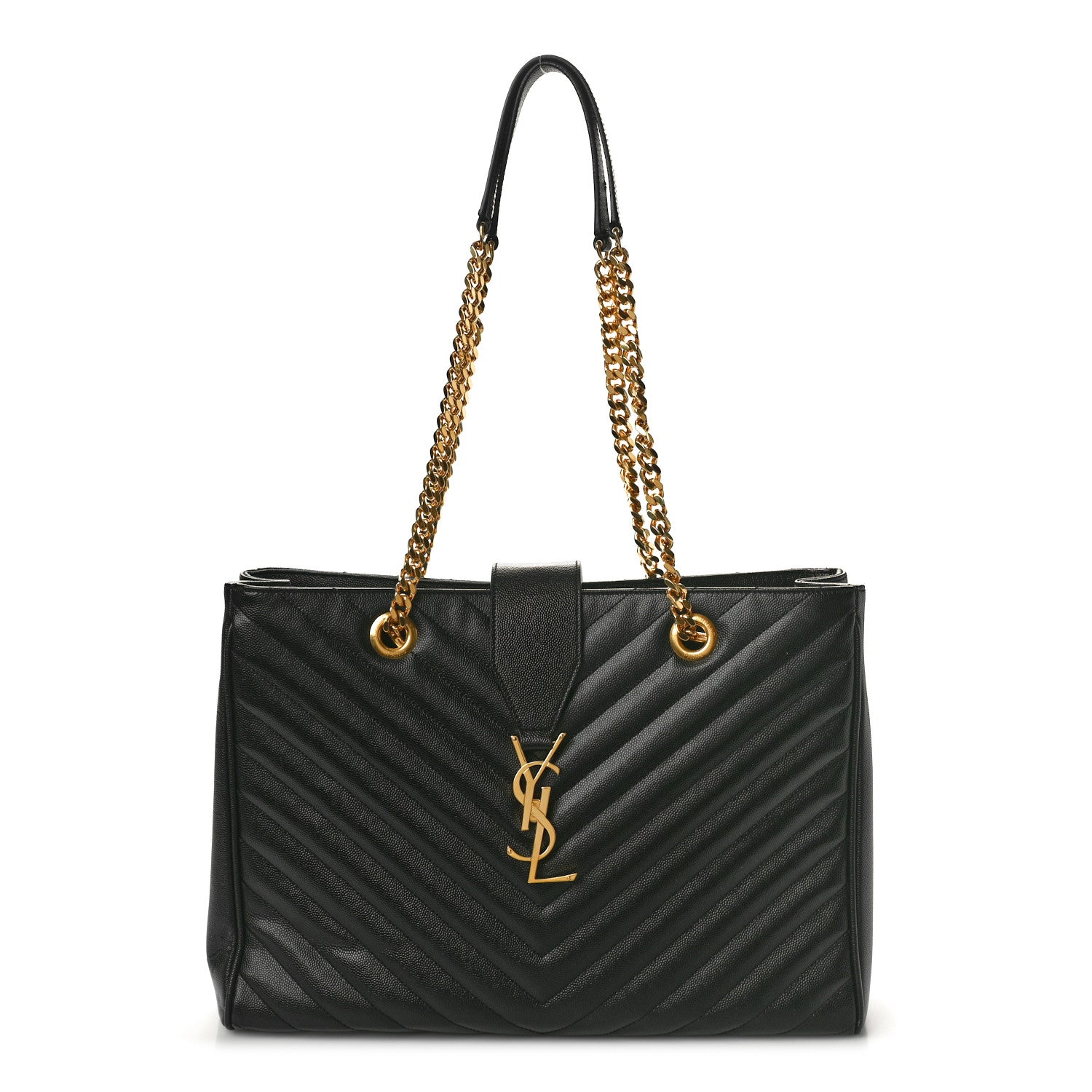 Saint Laurent Grain De Poudre Matelasse Chevron Monogram Shopping Bag Black 1 of 11