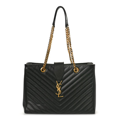 Saint Laurent Grain De Poudre Matelasse Chevron Monogram Shopping Bag Black 1 of 11