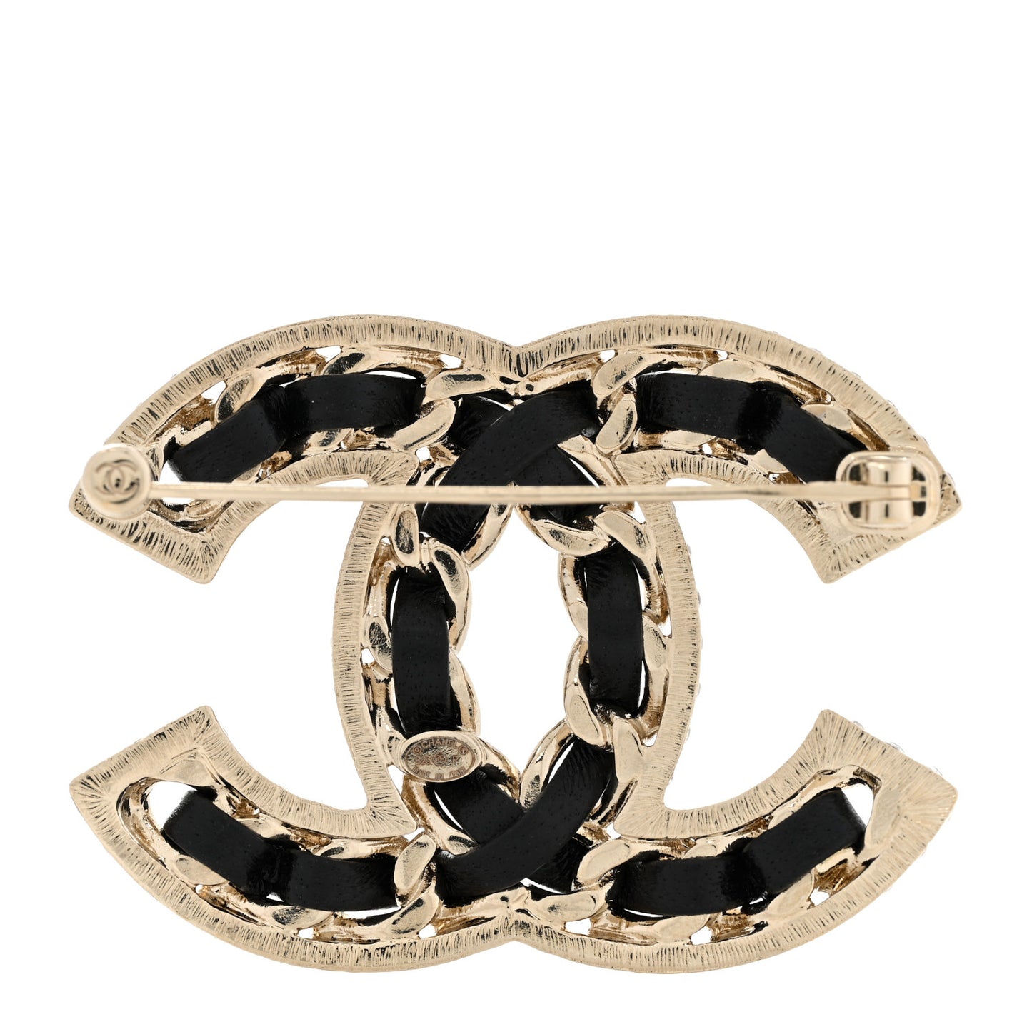 Lambskin Crystal CC Chain Brooch Black Gold