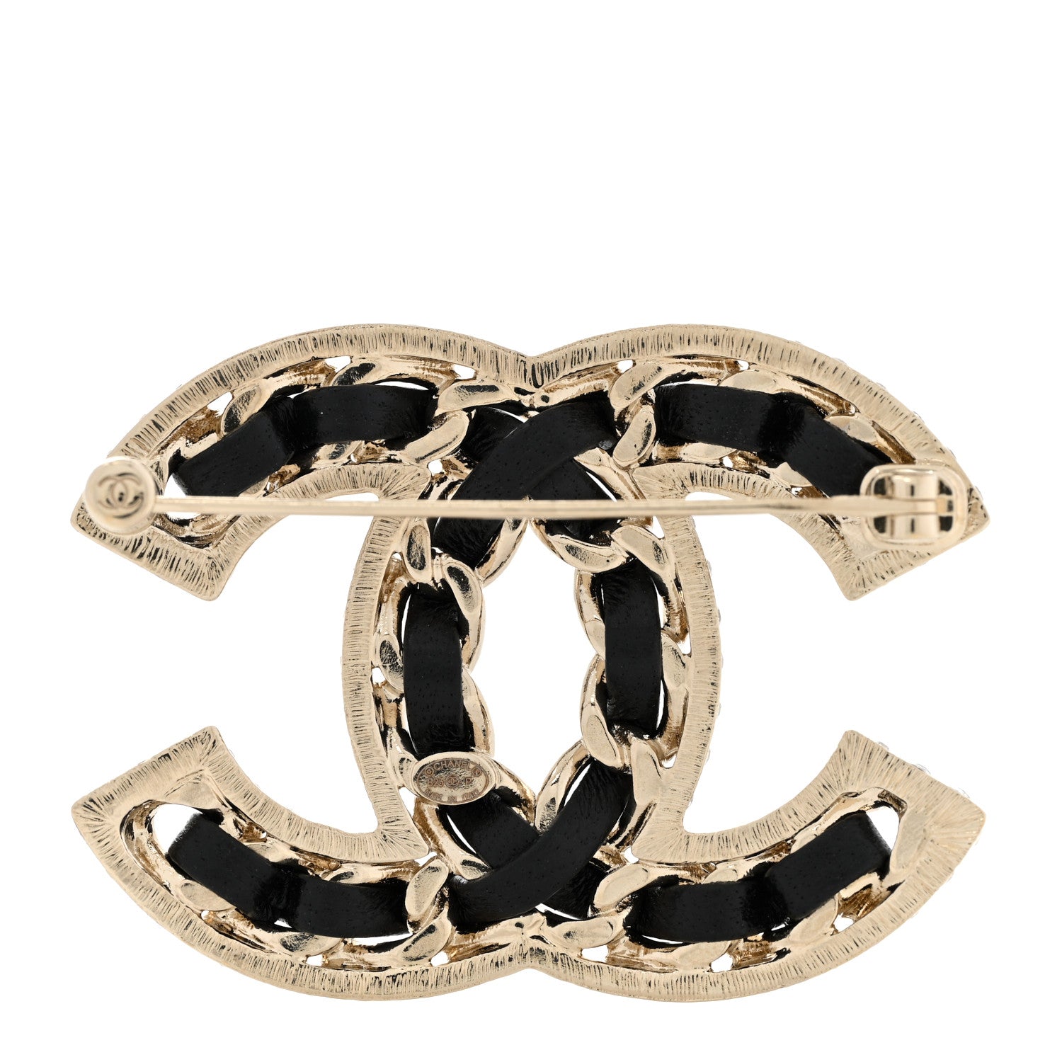 Chanel Lambskin Crystal CC Chain Brooch Black Gold 3 of 5