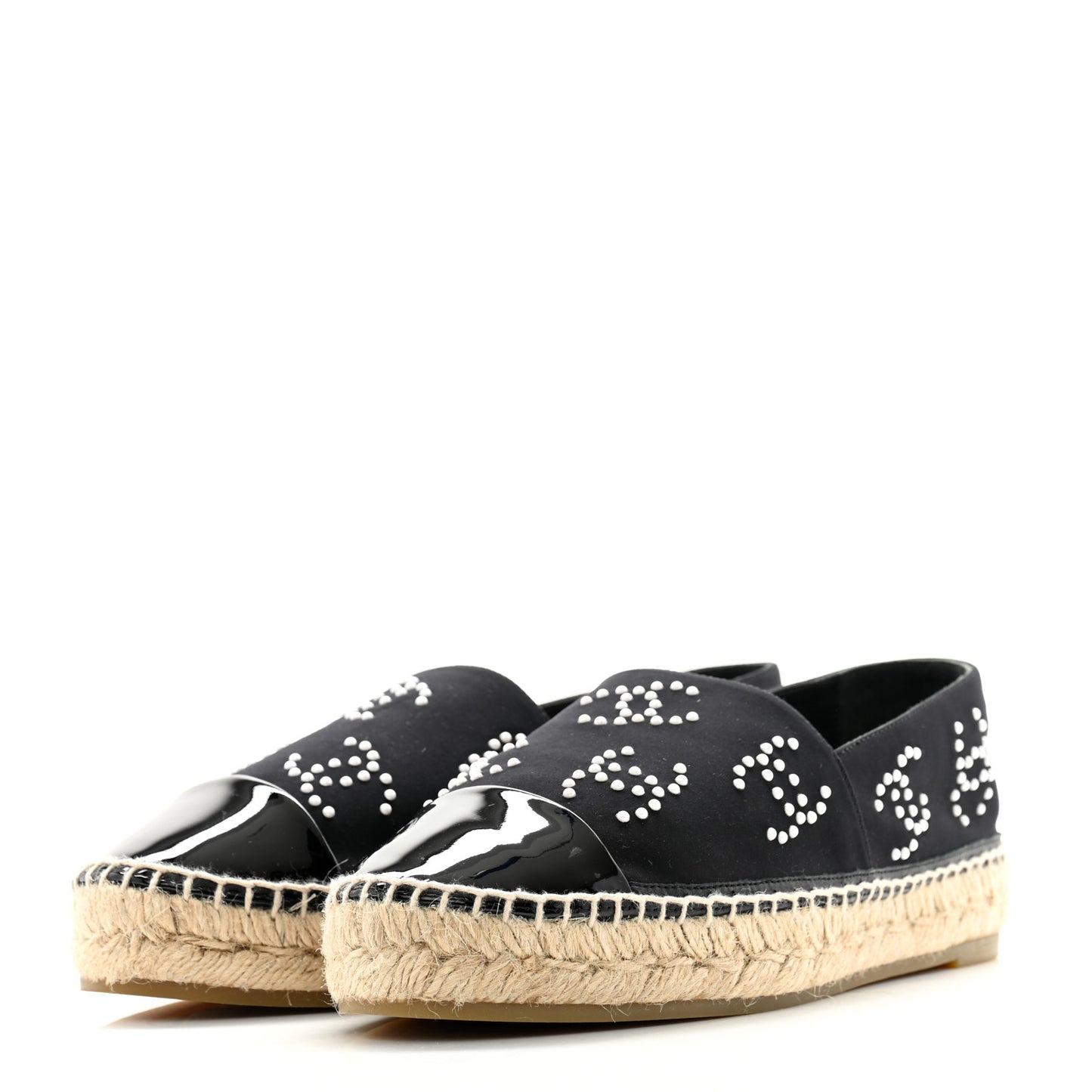 Neoprene Patent Calfskin Pearl CC Espadrilles 39 Black White