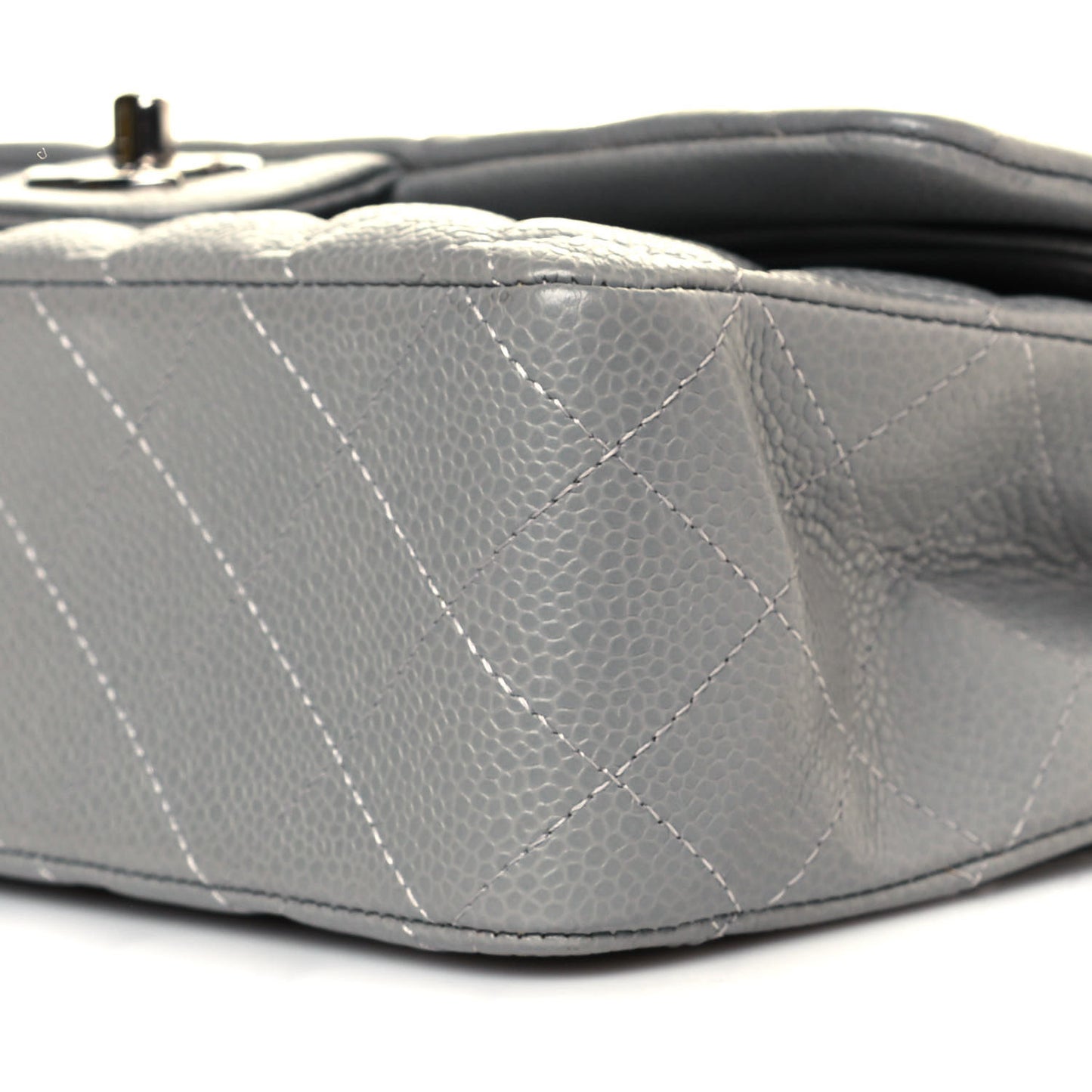 Caviar Quilted Medium Double Flap Grey
