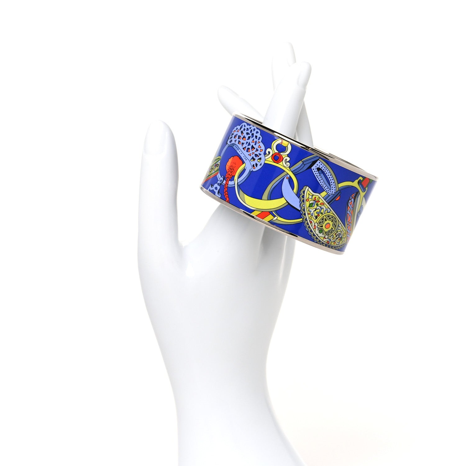 Hermes Enamel Printed Extra Wide Concours d'Etrier Bracelet 65 2 of 5