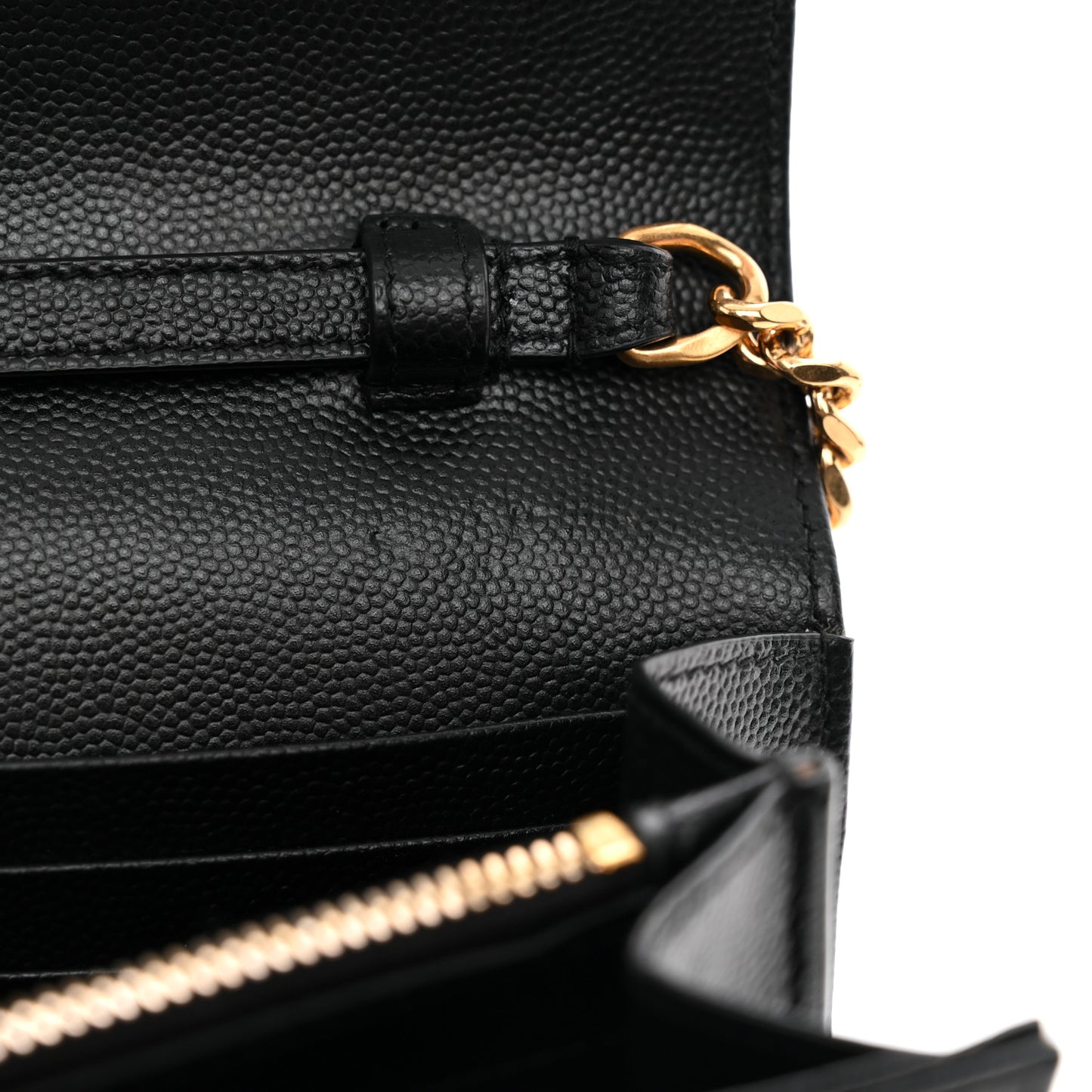 Grain De Poudre Matelasse Chevron Monogram Chain Wallet Black