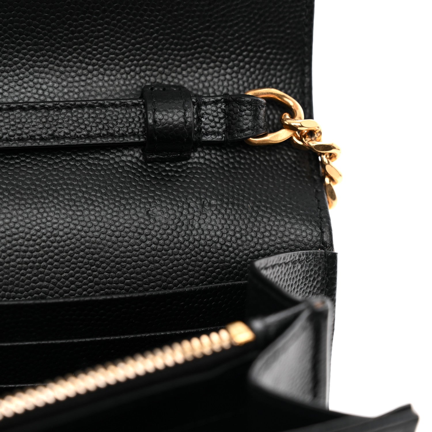 Saint Laurent Grain De Poudre Matelasse Chevron Monogram Chain Wallet Black 12 of 12