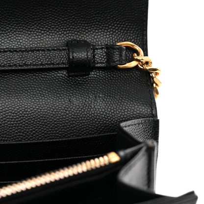 Saint Laurent Grain De Poudre Matelasse Chevron Monogram Chain Wallet Black 12 of 12