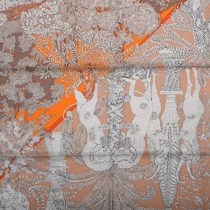 Hermes Silk Les Legendes de L'Arbre Scarf 90 Beige Rose Orange Brun 4 of 5