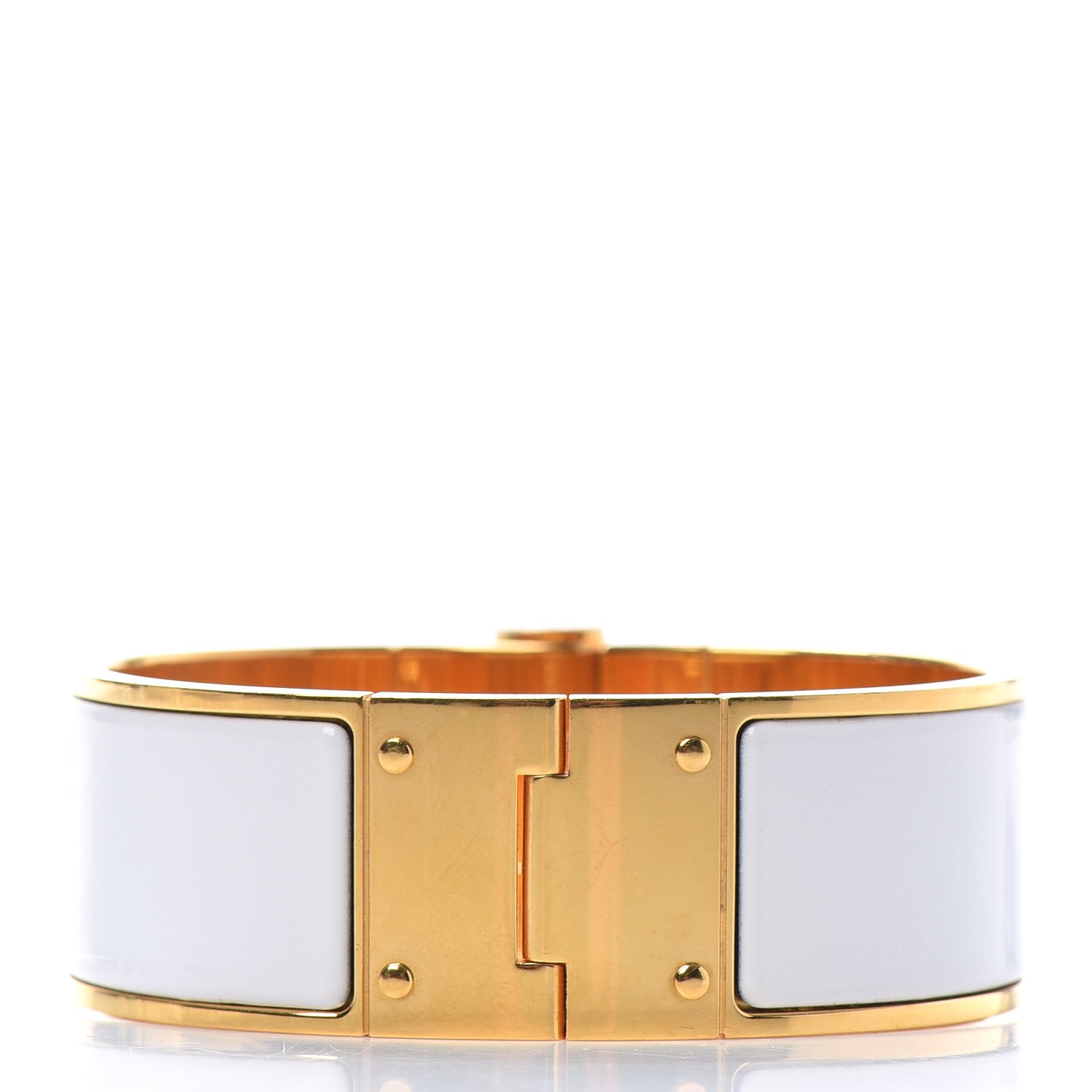 Hermes Enamel Charniere Uni Wide Hinged Bracelet M White 3 of 4