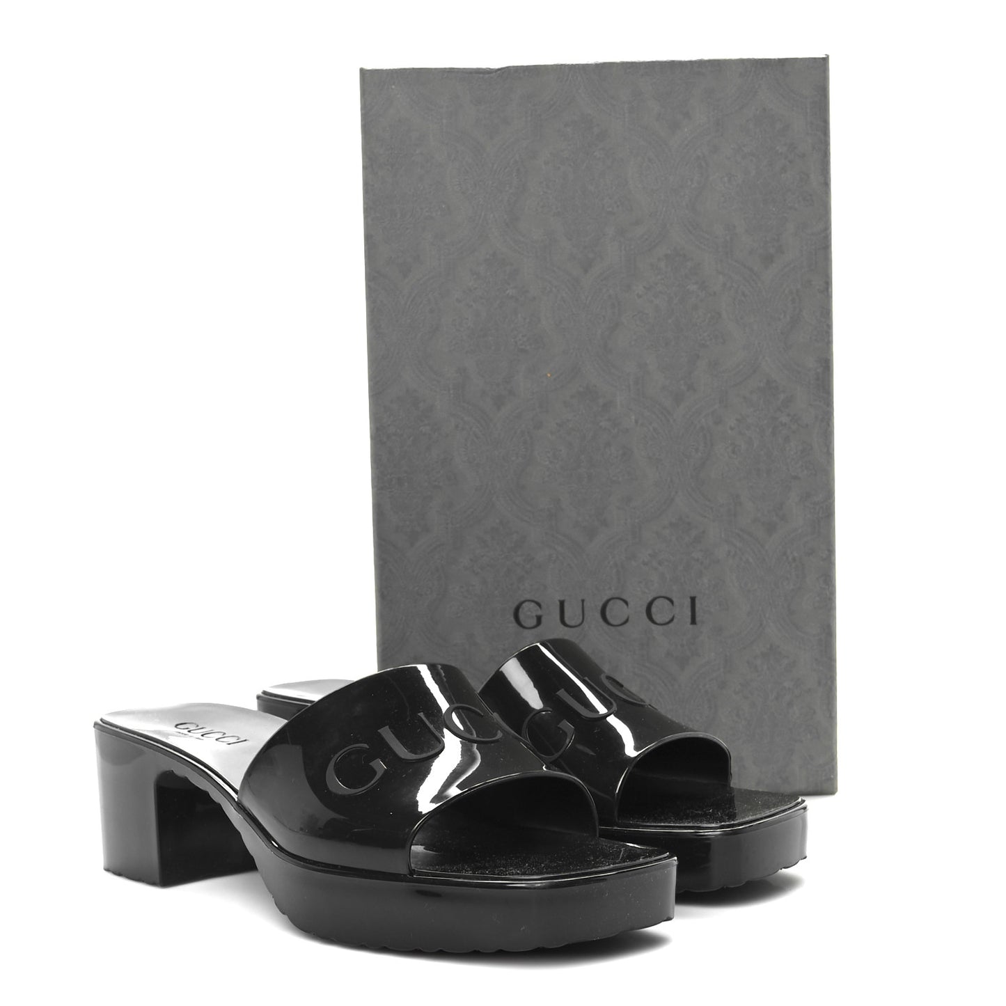 Rubber Gucci Logo Womens Platform 20/60mm Slide Sandals 38 Black