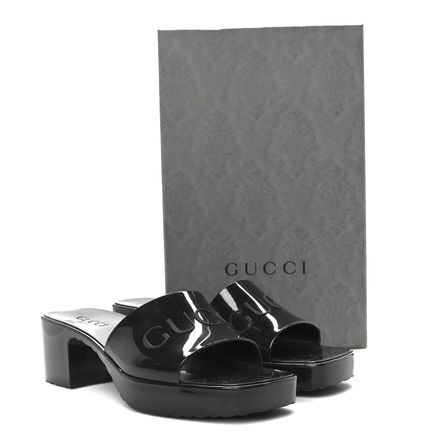 Gucci Rubber Gucci Logo Womens Platform 20/60mm Slide Sandals 38 Black 10 of 10