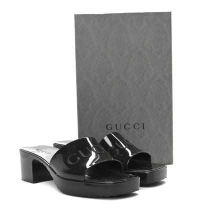 Gucci Rubber Gucci Logo Womens Platform 20/60mm Slide Sandals 38 Black 10 of 10
