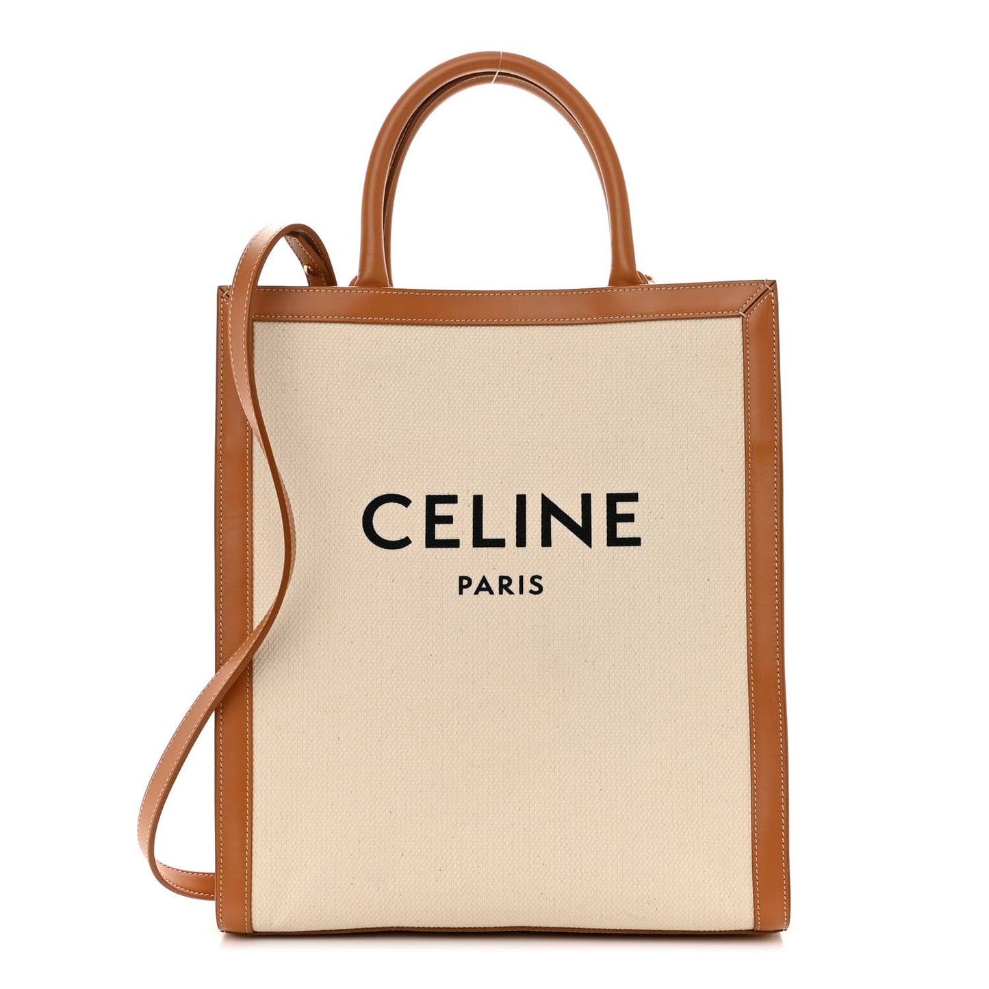 Canvas Calfskin Logo Print Small Vertical Cabas Natural Tan