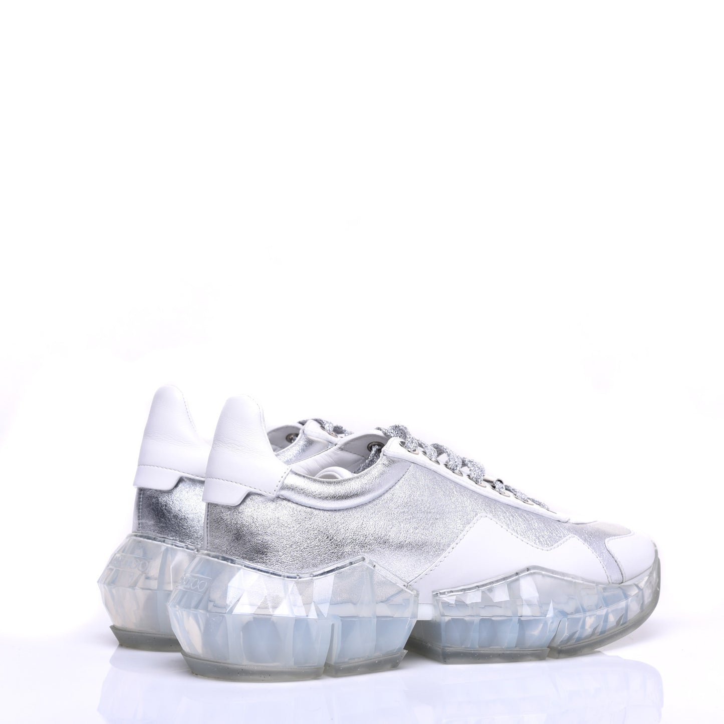 Metallic Calfskin Womens Diamond F Low Top Sneaker 38 White Silver