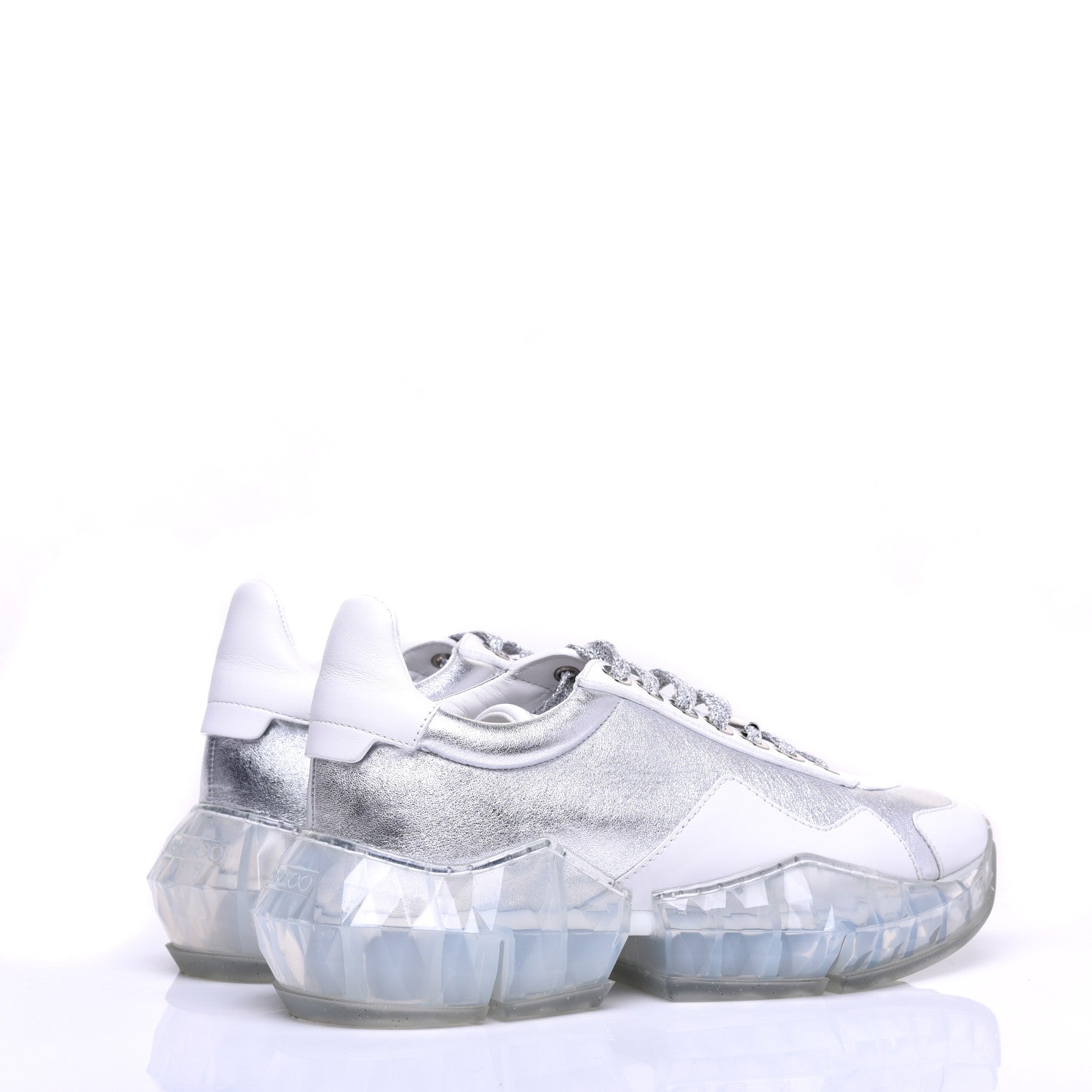Jimmy Choo Metallic Calfskin Womens Diamond F Low Top Sneaker 38 White Silver 4 of 10