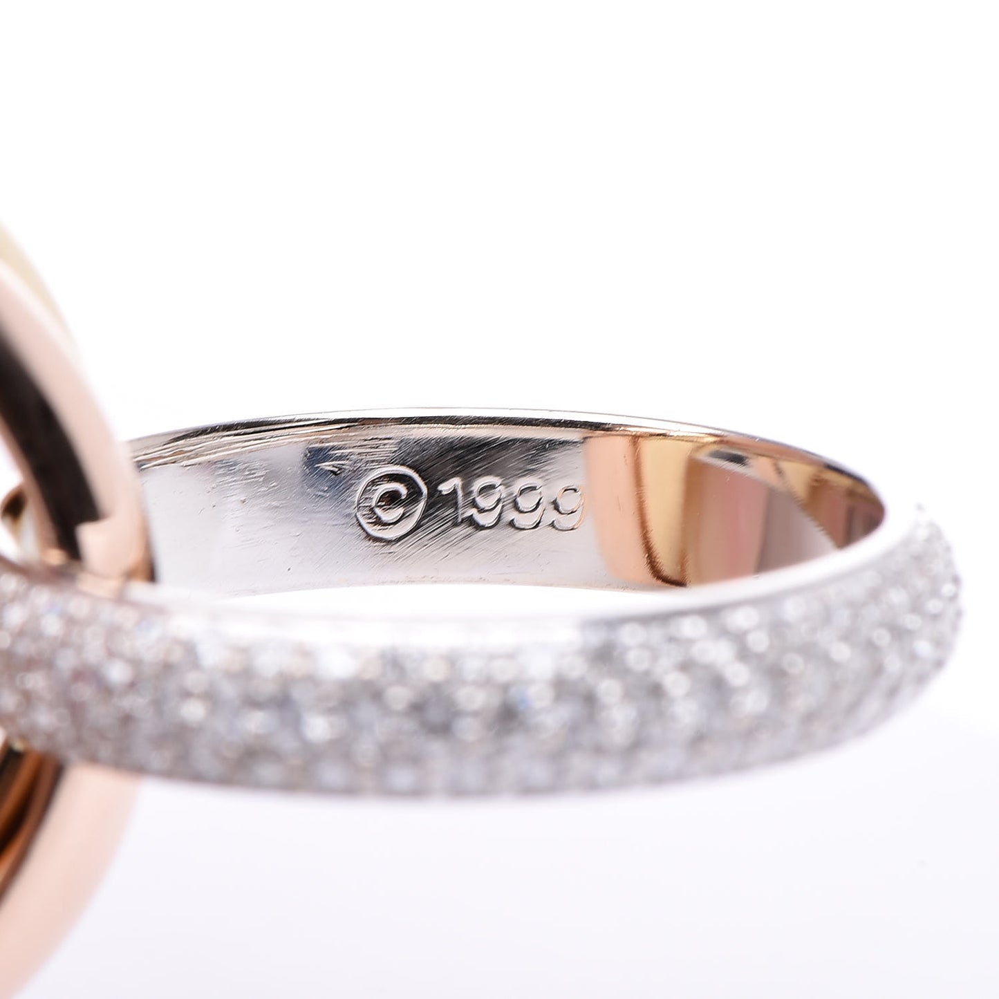 18K White Yellow Pink Gold Diamond Classic Trinity Paved Ring 49 4.75