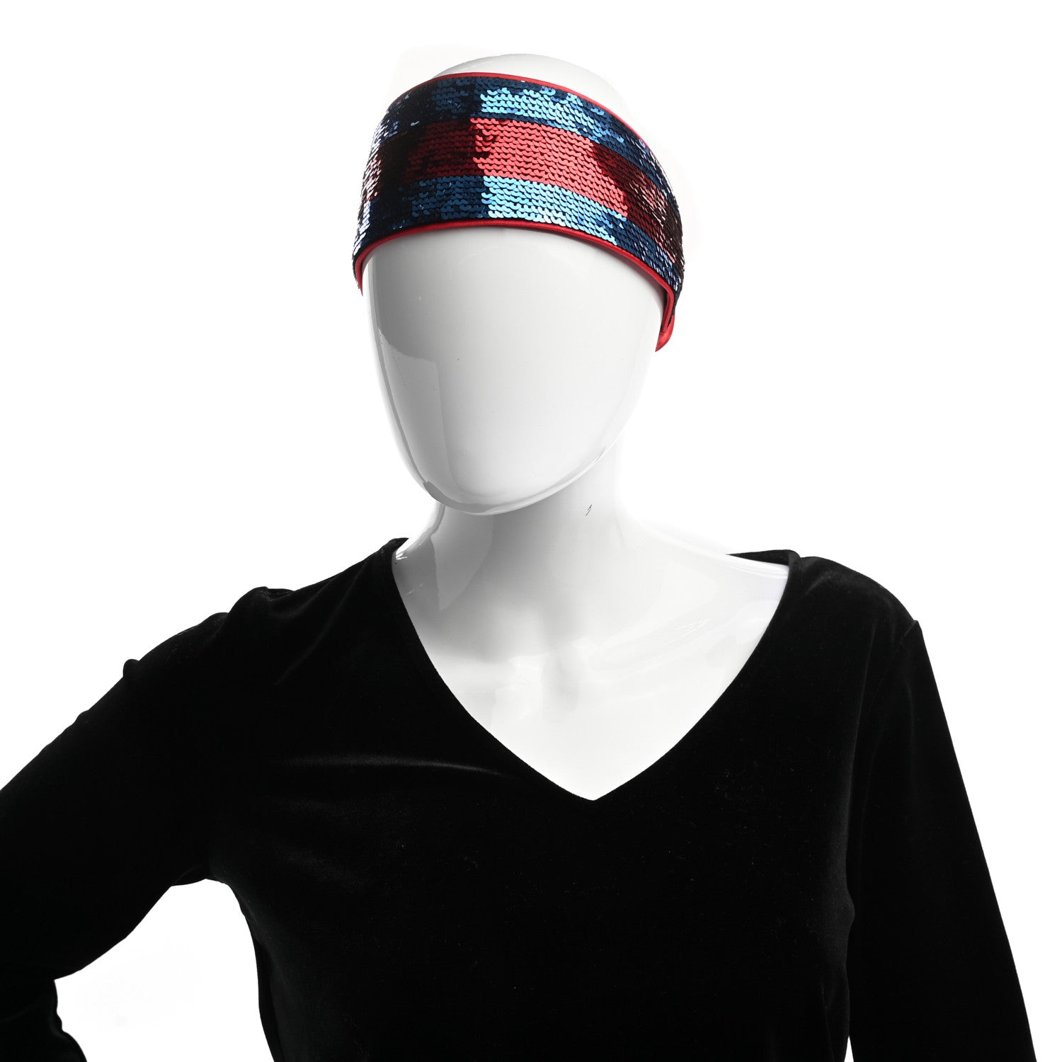 Gucci Sequin Silk Web Headband Red Blue 2 of 7