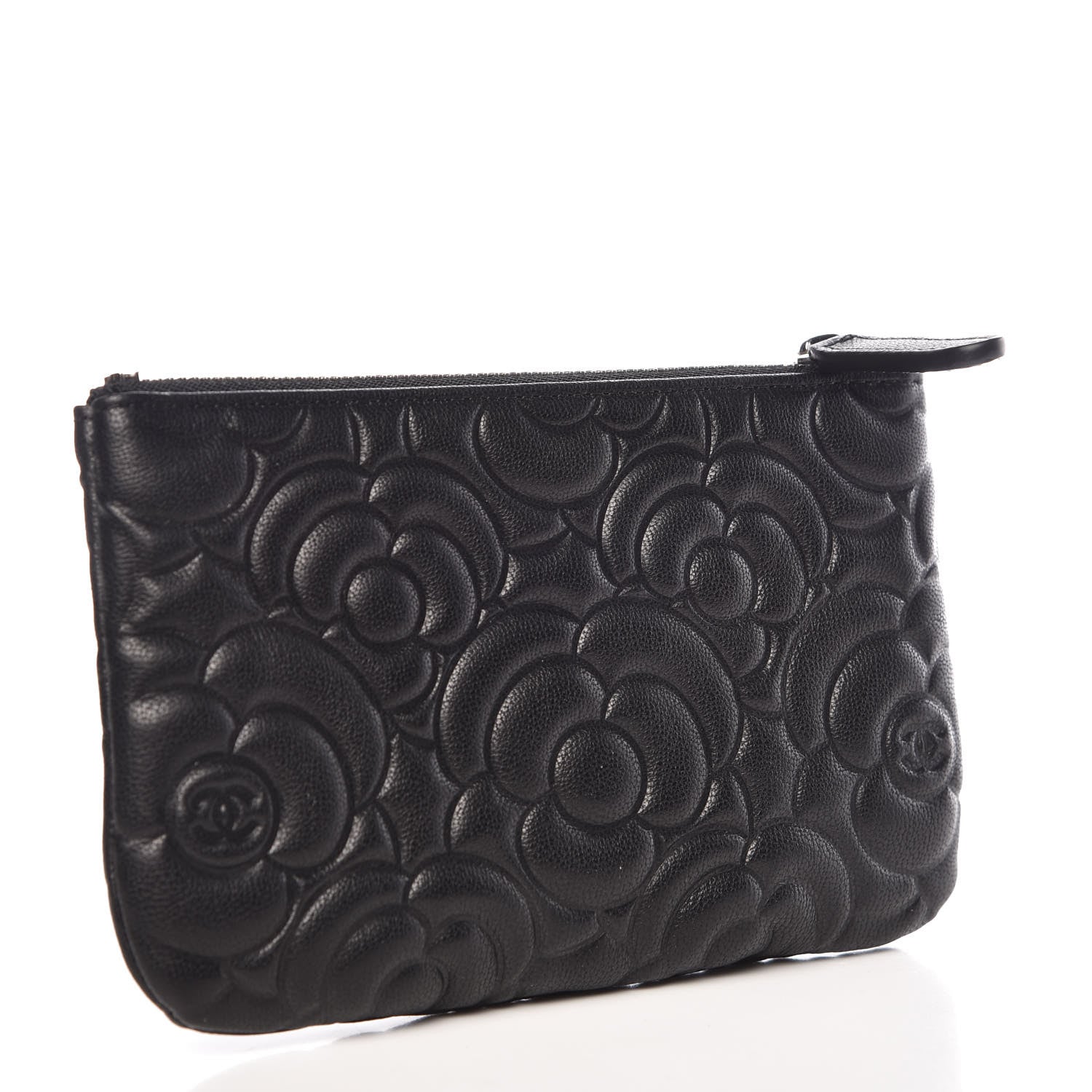Chanel Goatskin Camellia Embossed Cosmetic Pouch Black 3 of 8