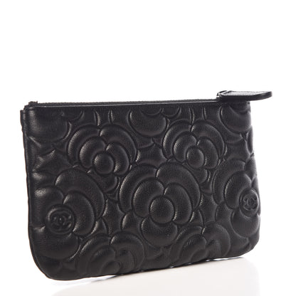 Chanel Goatskin Camellia Embossed Cosmetic Pouch Black 3 of 8