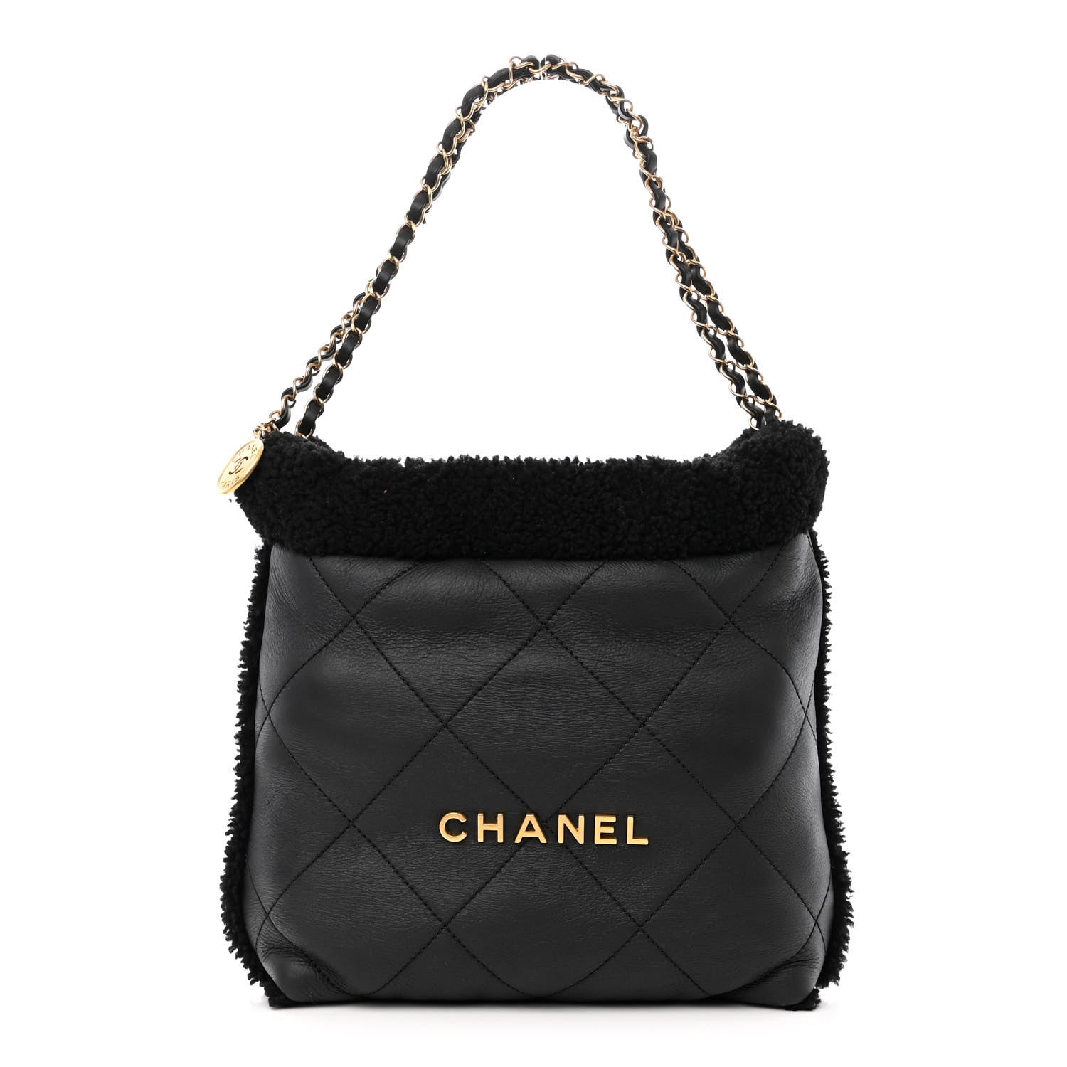 Chanel Aged Lambskin Shearling Quilted Small Chanel 22 Black