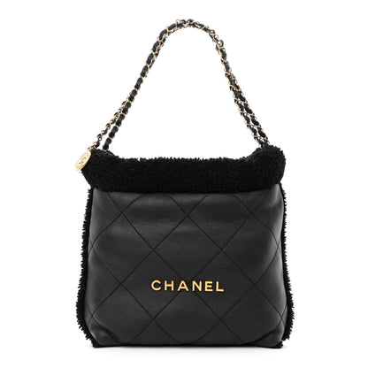 Chanel Aged Lambskin Shearling Quilted Small Chanel 22 Black 3 of 12