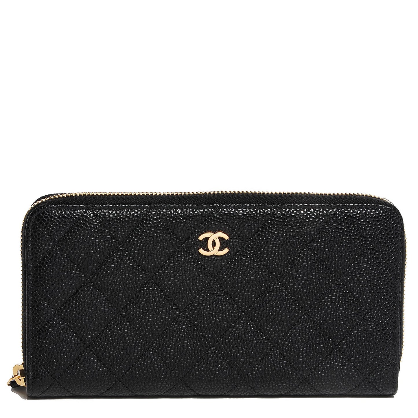 Caviar Quilted Large Gusset Zip Around Wallet Black