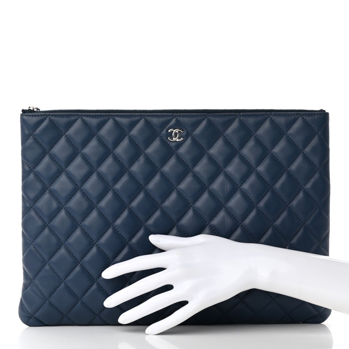 Lambskin Quilted Large Cosmetic Case Navy