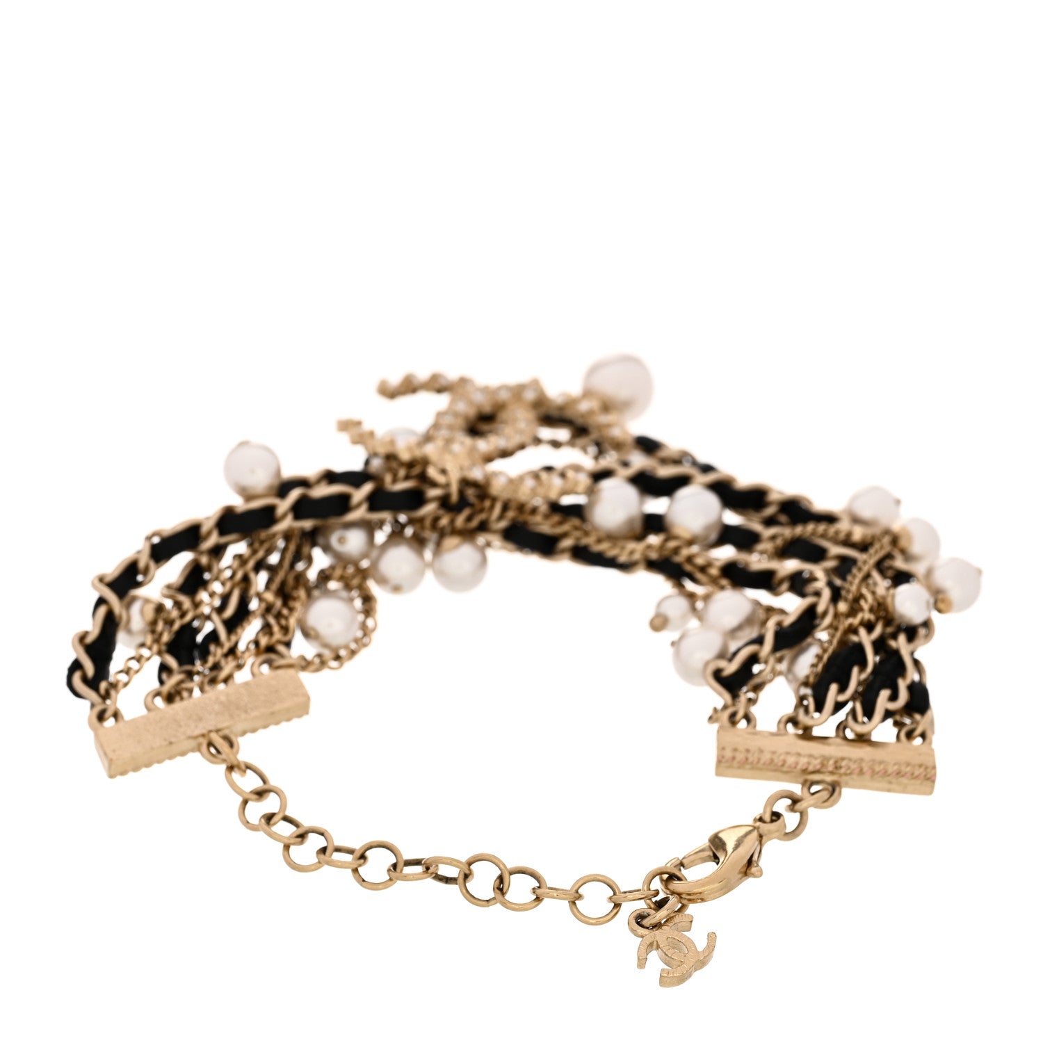 Chanel Lambskin Pearl Crystal Multistrand Chain CC Bracelet 2 of 3