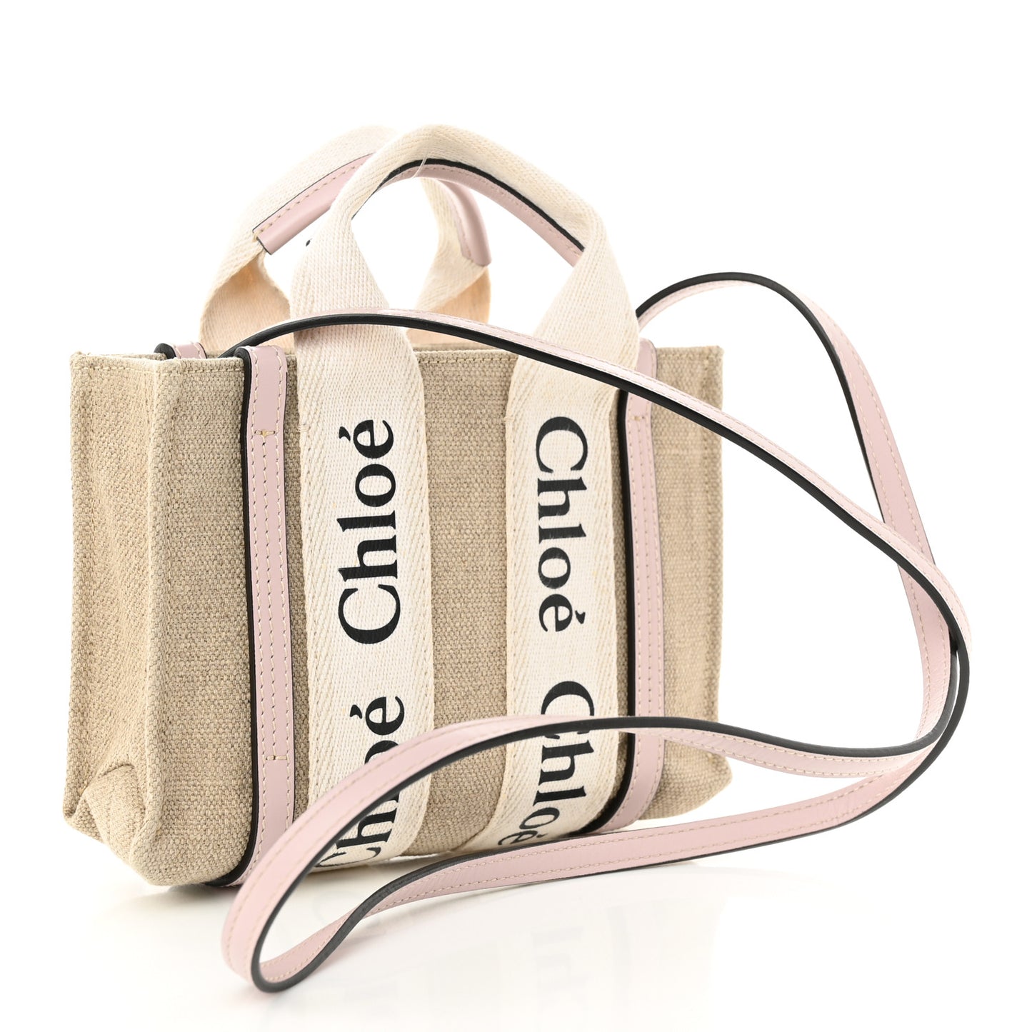 Linen Calfskin Mini Woody Ribbon Tote Cement Pink