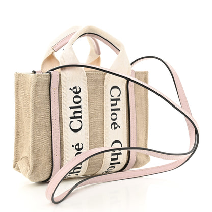 Chloe Linen Calfskin Mini Woody Ribbon Tote Cement Pink 3 of 10
