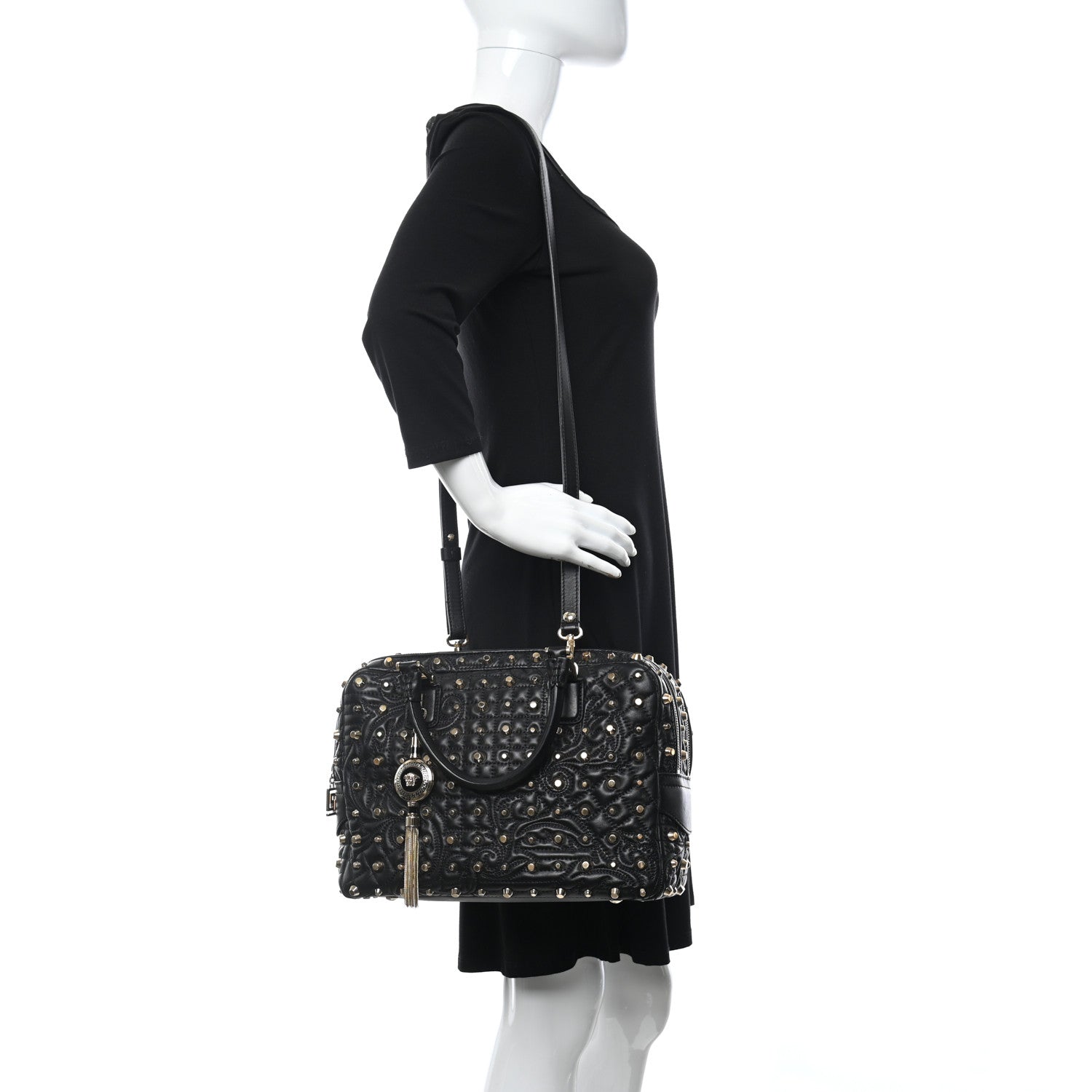 Versace Nappa Barocco Quilted Studded Vanitas Demetra Black 2 of 15