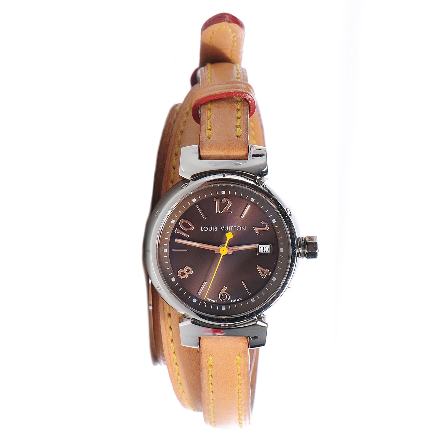 Louis Vuitton Stainless Steel Vachetta 28mm Tambour Triple Wrap Quartz Watch Brown 1 of 9