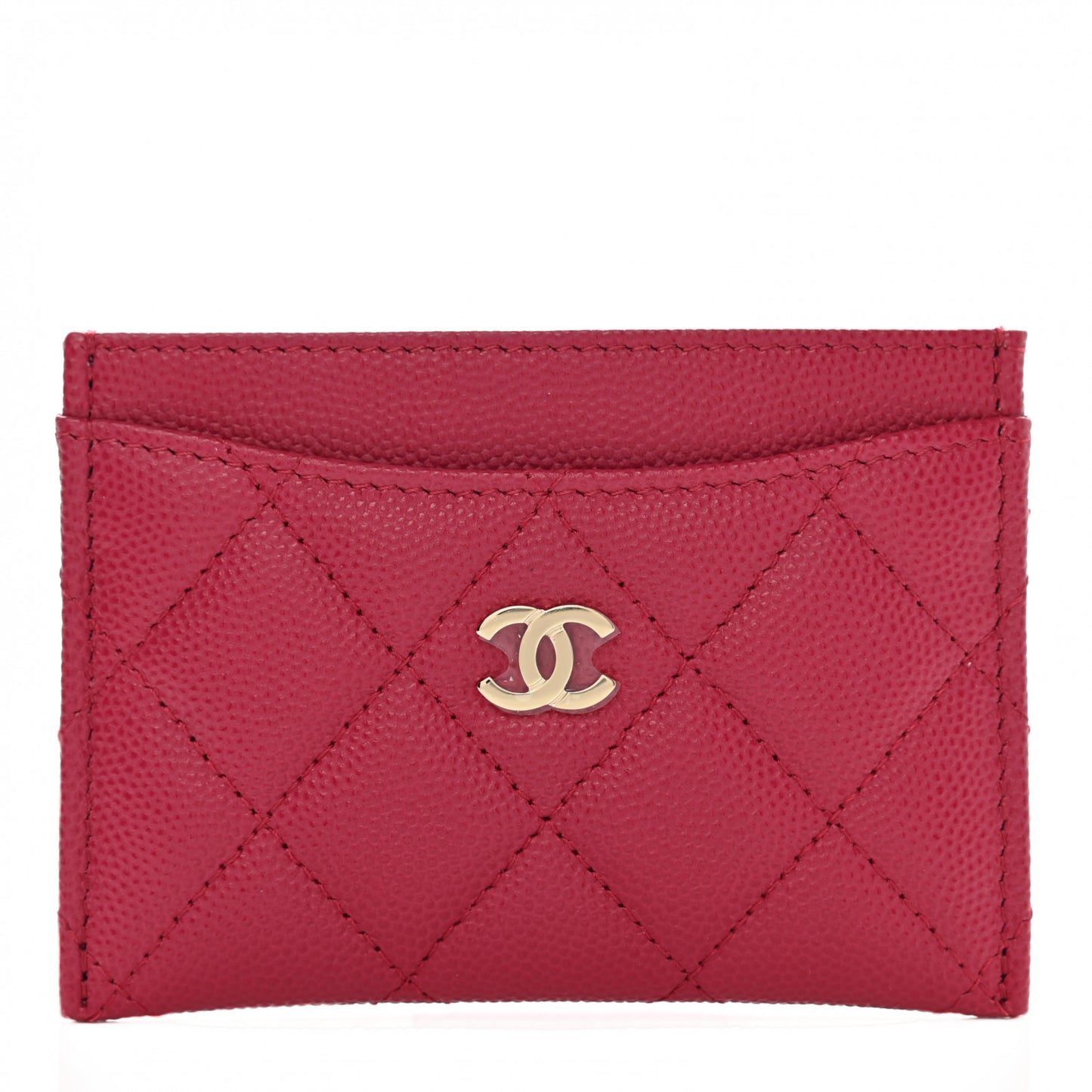 Caviar Quilted Card Holder Dark Pink