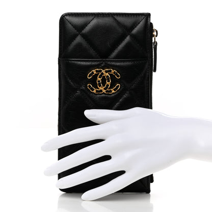Chanel Goatskin Quilted Chanel 19 Flat Wallet Pouch Black 2 of 7
