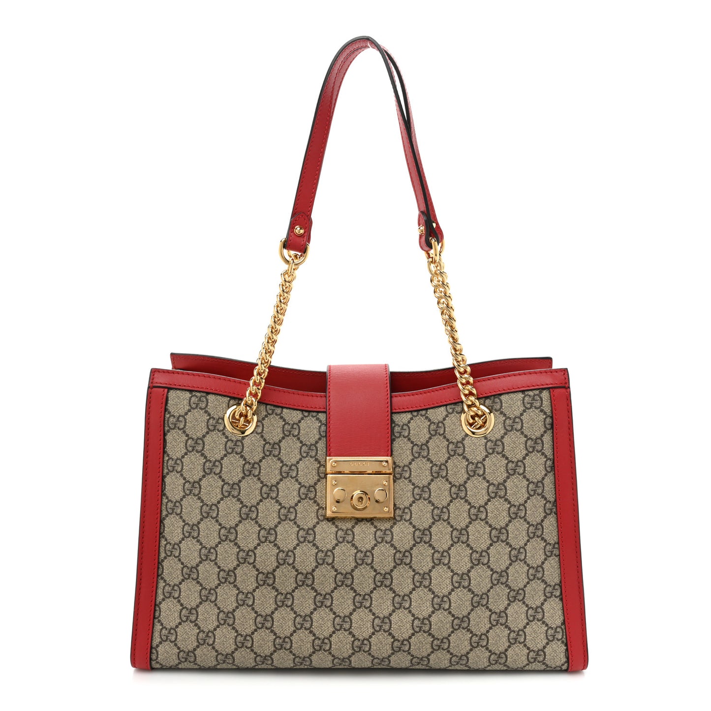 GG Supreme Monogram Medium Padlock Tote Hibiscus Red