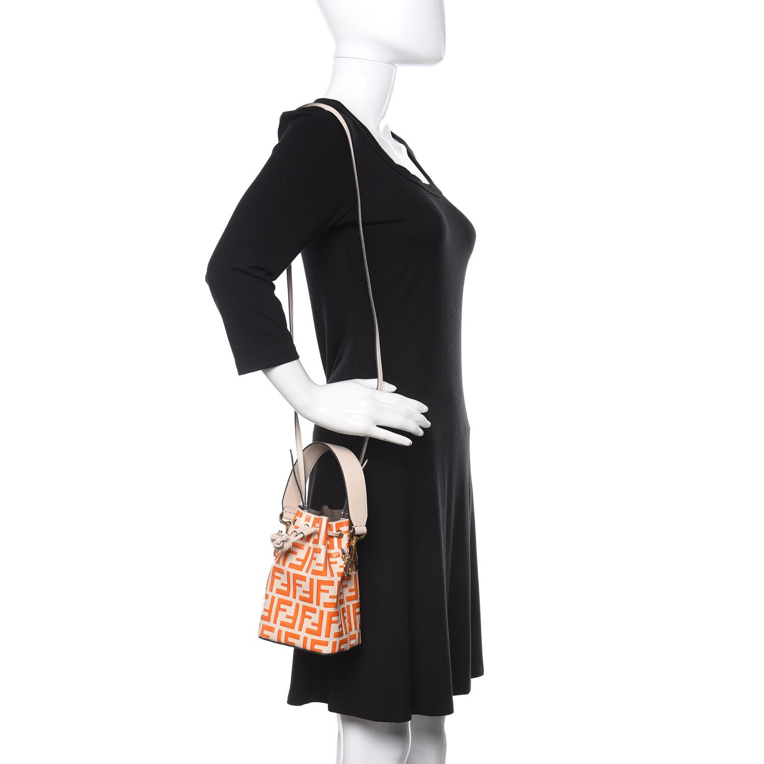 Fendi Vitello Liberty F is Fendi Bi-Color FF 1974 Embossed Mini Mon Tresor Bucket Bag Camelia Aranciata 2 of 10