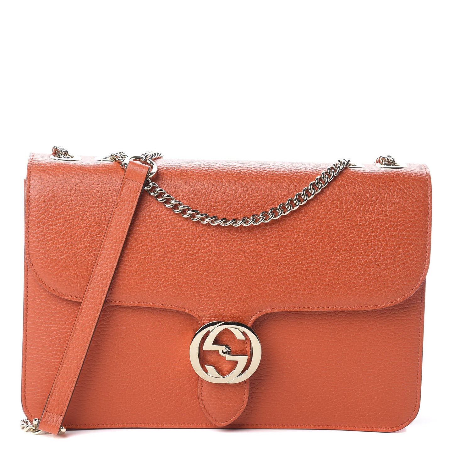Dollar Calfskin Interlocking G Shoulder Bag Sun Orange