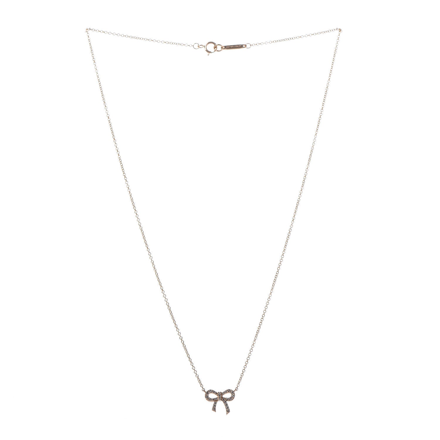 Tiffany 18K Yellow Gold Diamond Bow Pendant Necklace 3 of 5